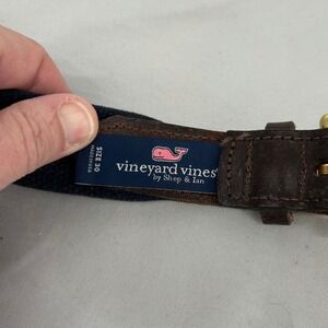Vineyard Vines Men Canvas Leather Belt Lacrosse Crossed Sticks Size 30 Made USA
